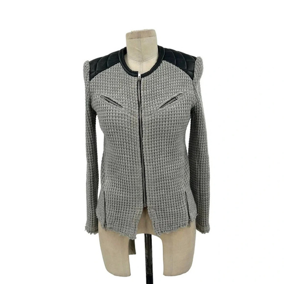 IRO Ceylona Blazer Jacket Leather Trimmed Gray‎ Size 38 US 6 - Picture 2 of 10